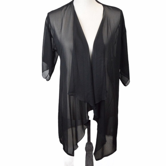 LuLaRoe Monroe Sheer Black Waterfall Fringe Hem Duster, Size Small - Picture 4 of 6